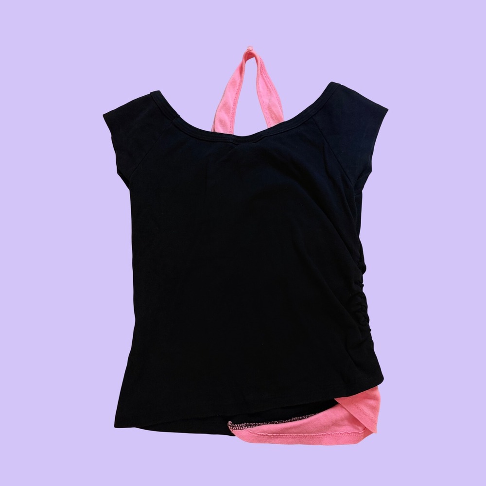 Y2K 5-7-9 Vintage Butterfly Graphic Layered Halter Top Black Pink Glitter M - Picture 2 of 5